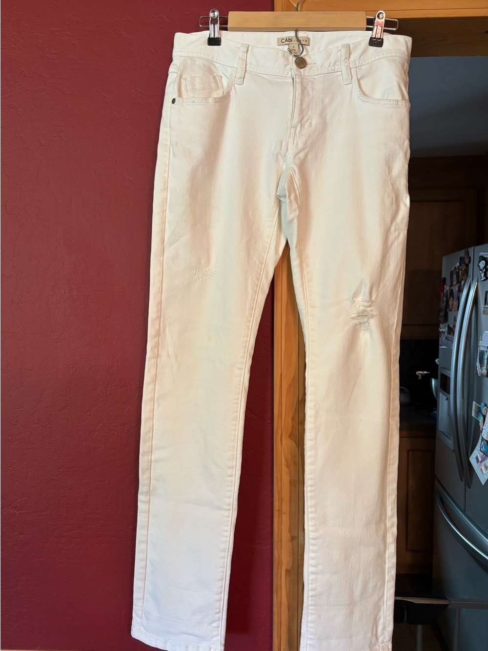 CAbi white slim straight distressed jeans